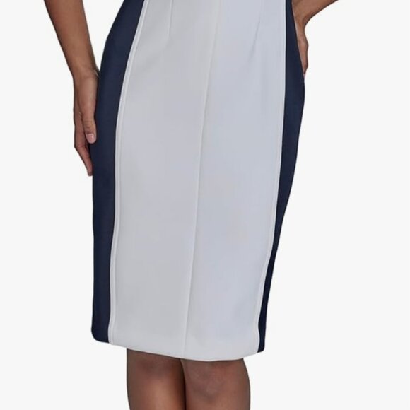 Calvin Klein black white Ruched sleeveless semi-formal Old Money MIDI dress 18 - Picture 3 of 11